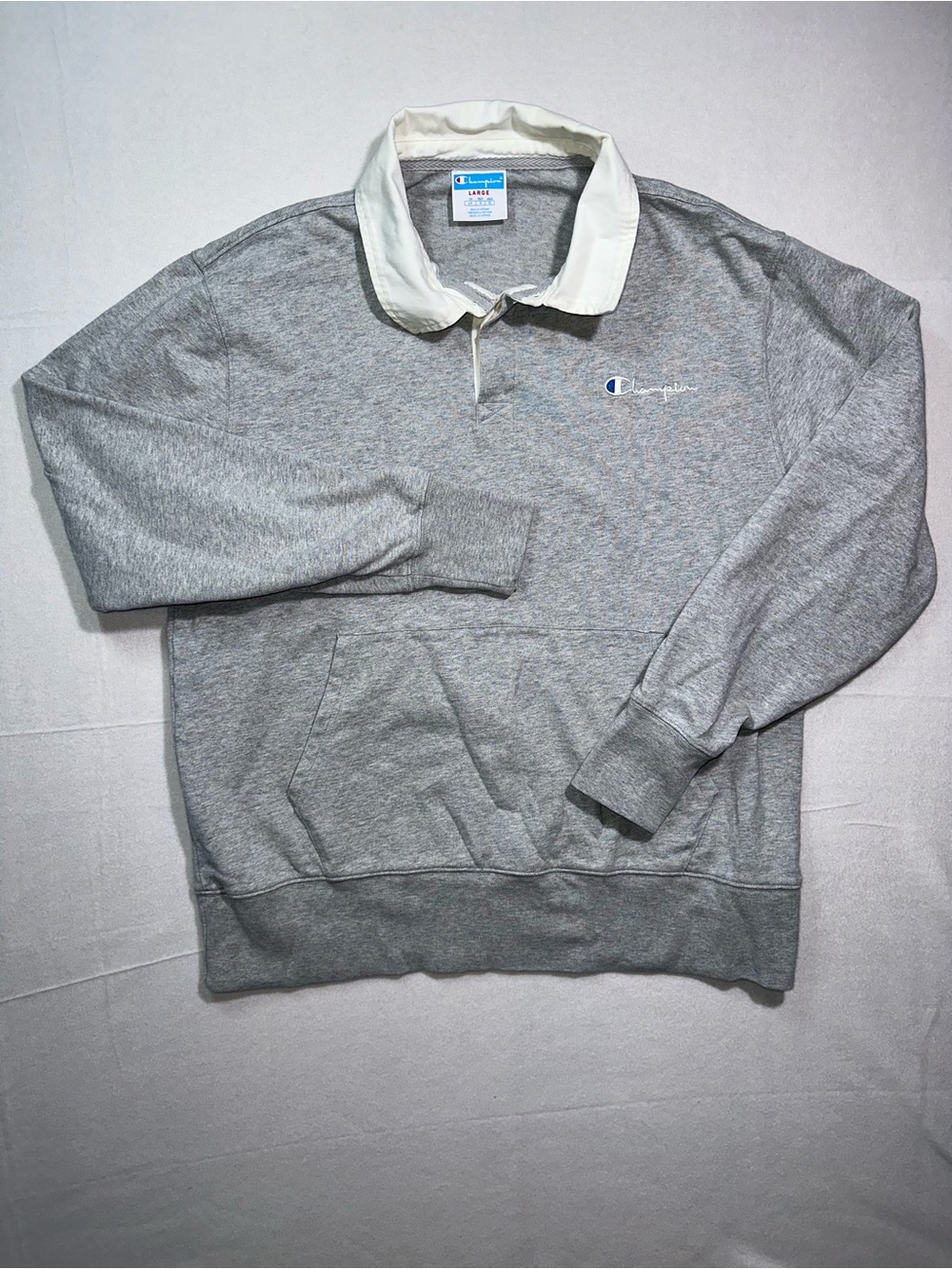 Retro Champion Men's Gray Rugby Collar Pullover Sweater